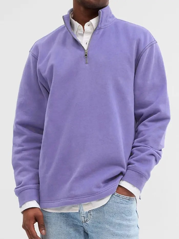 Sweatshirt herre med half zip og opretstående krave
