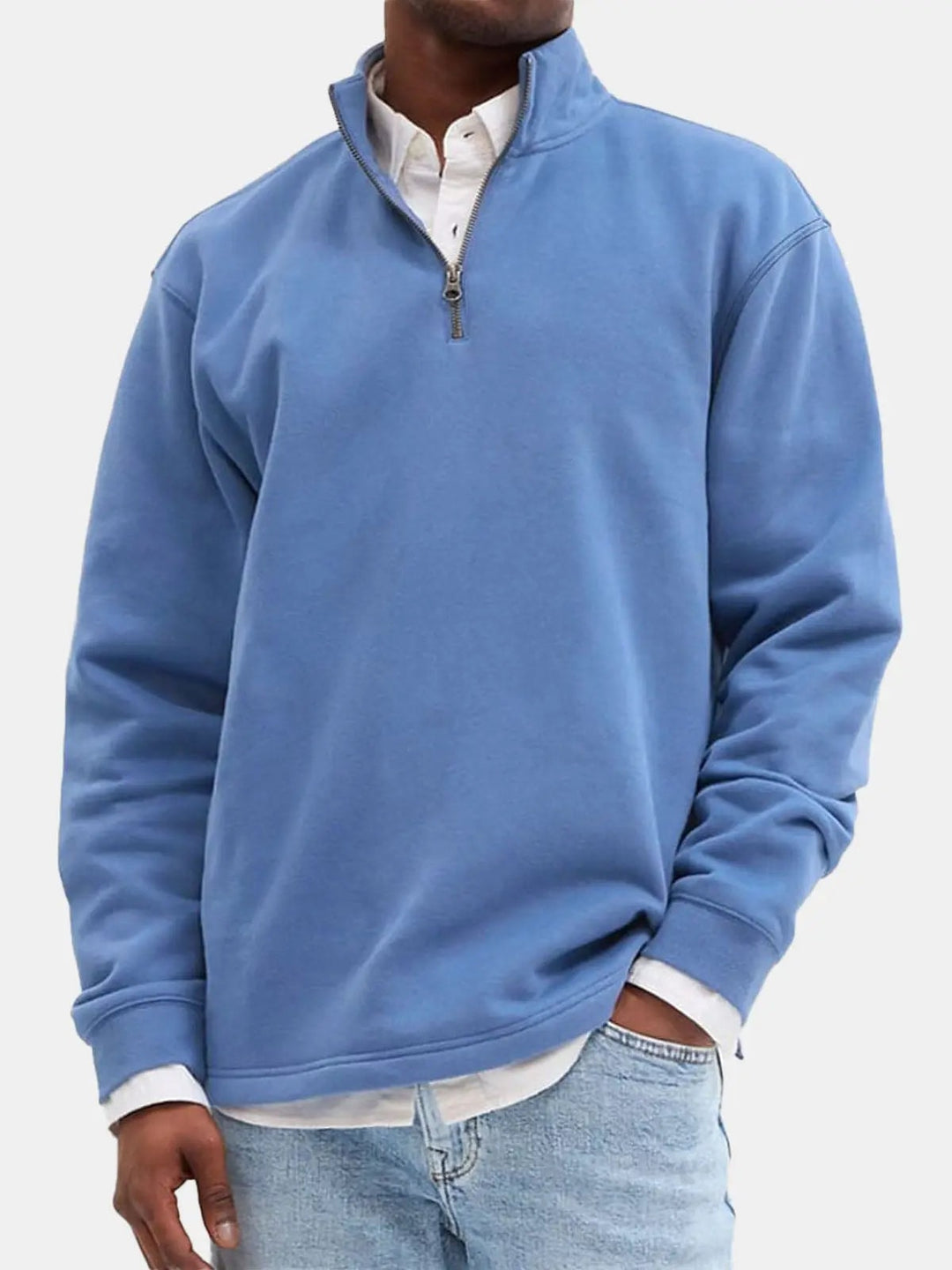 Sweatshirt herre med half zip og opretstående krave