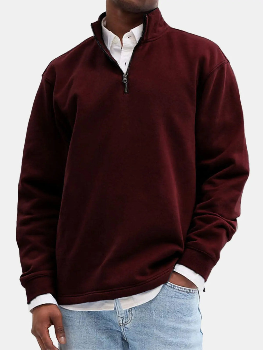 Sweatshirt herre med half zip og opretstående krave