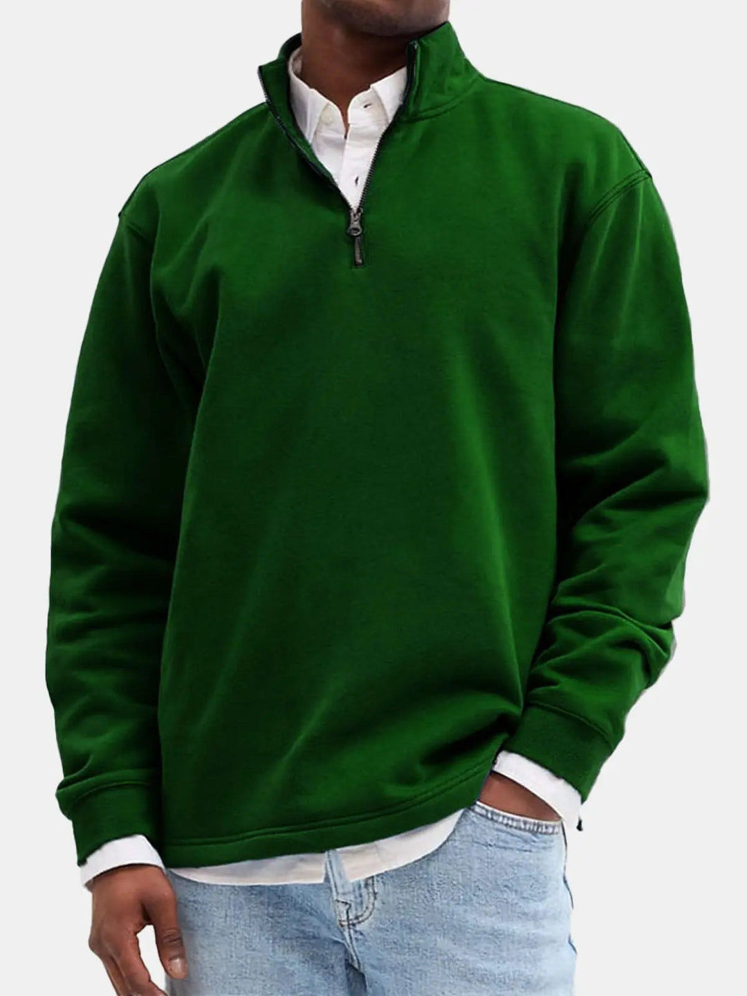 Sweatshirt herre med half zip og opretstående krave