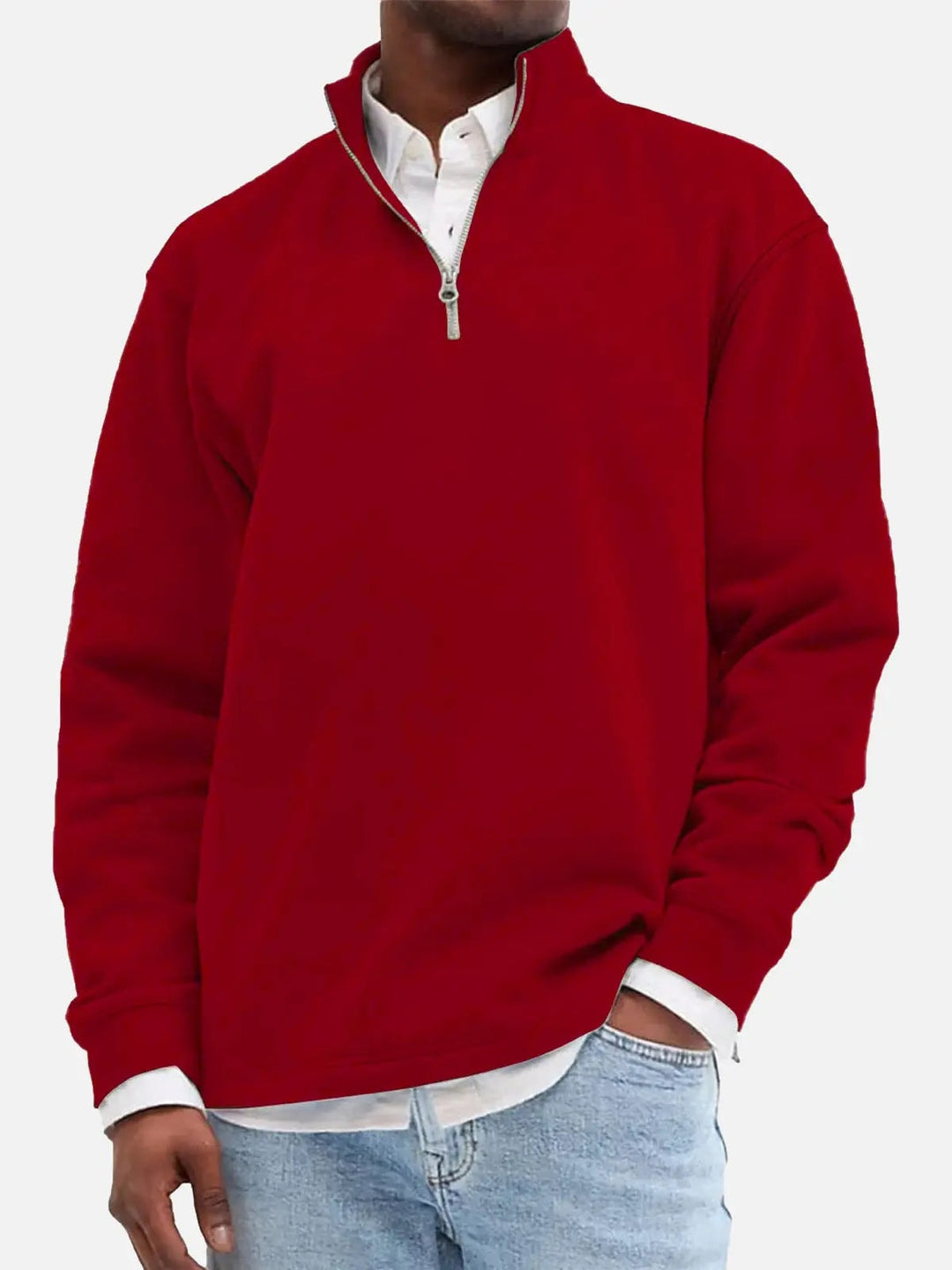 Sweatshirt herre med half zip og opretstående krave