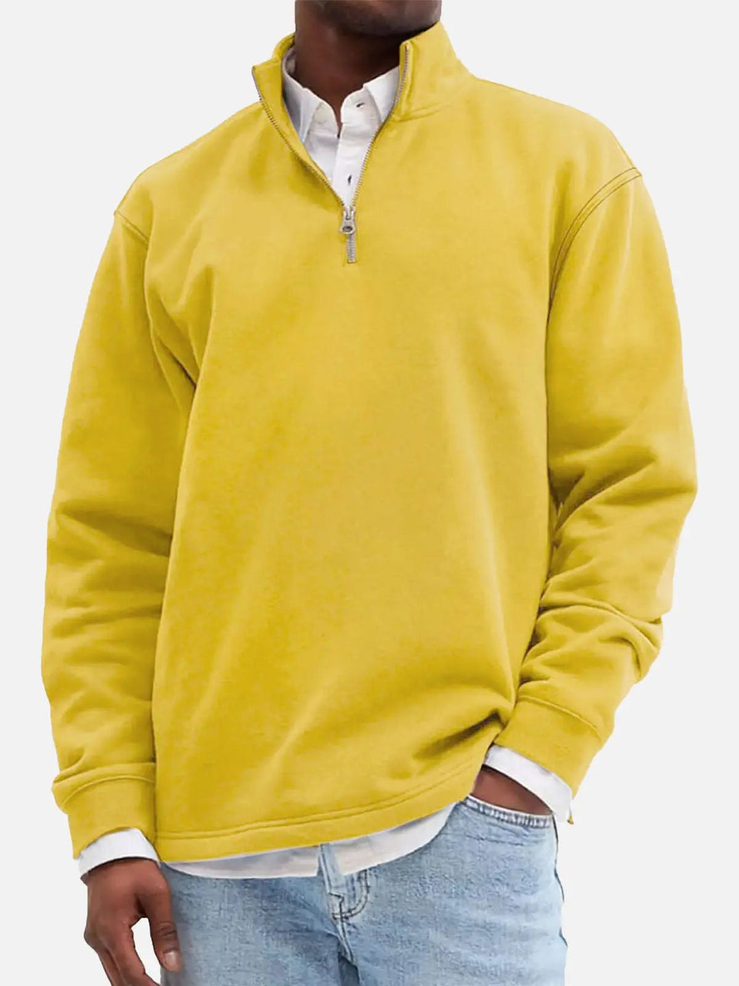 Sweatshirt herre med half zip og opretstående krave