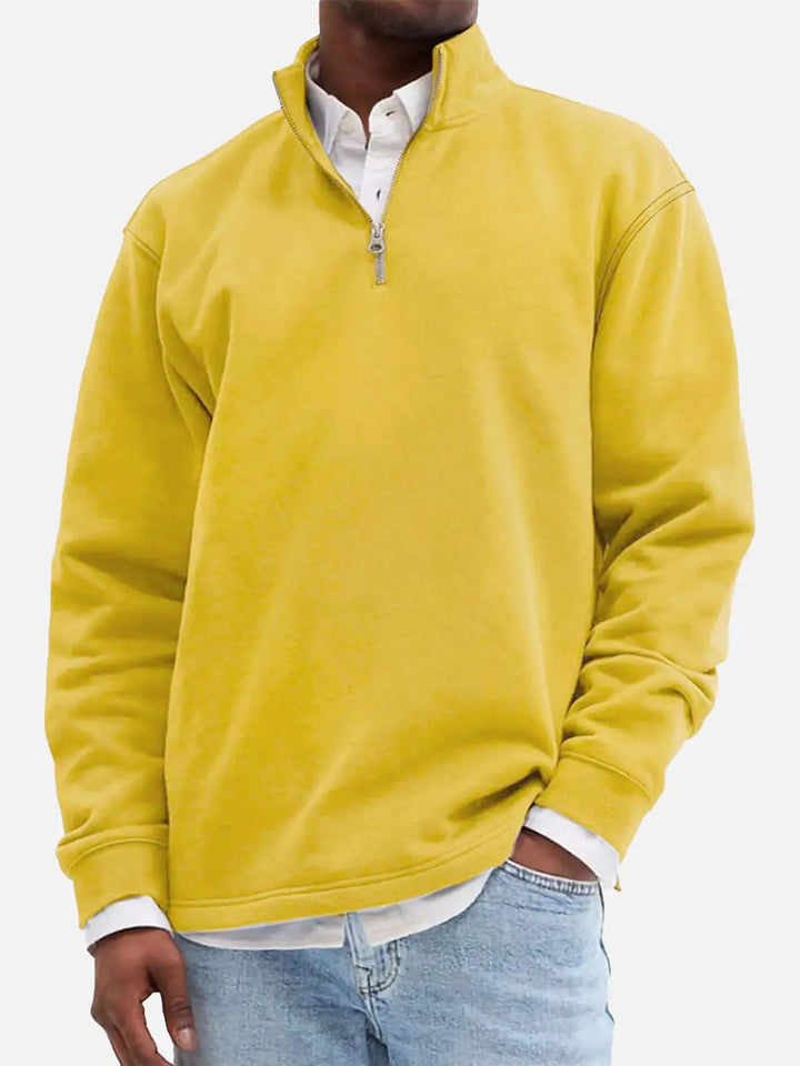 Sweatshirt herre med half zip og opretstående krave