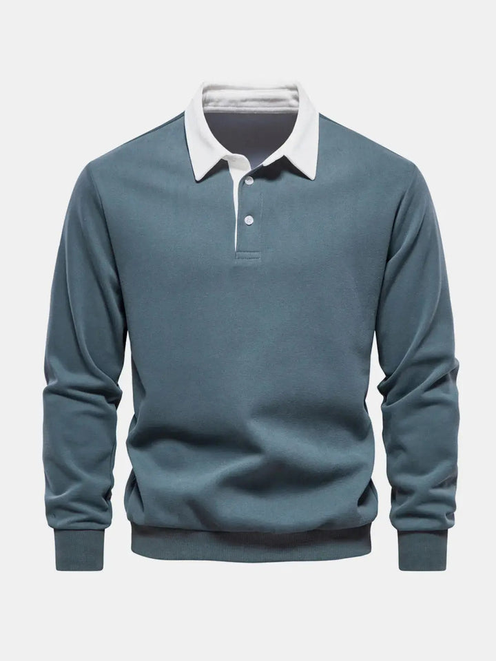 Sweatshirt herre med polokrave og lange ærmer