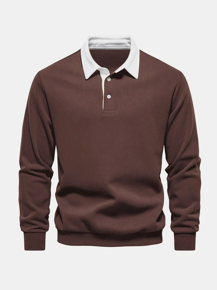 Sweatshirt herre med polokrave og lange ærmer