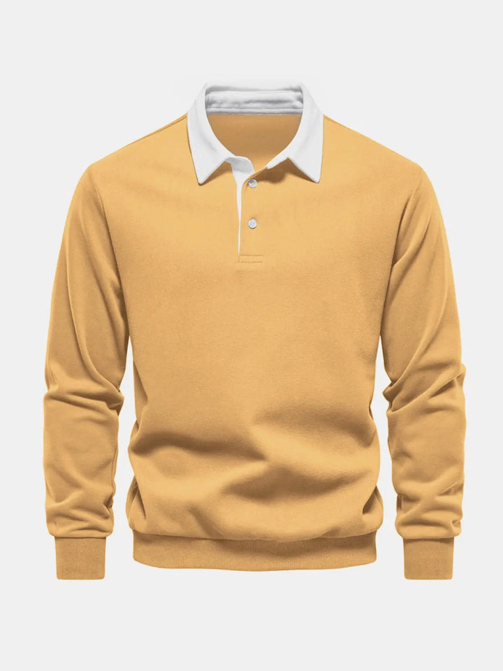 Sweatshirt herre med polokrave og lange ærmer