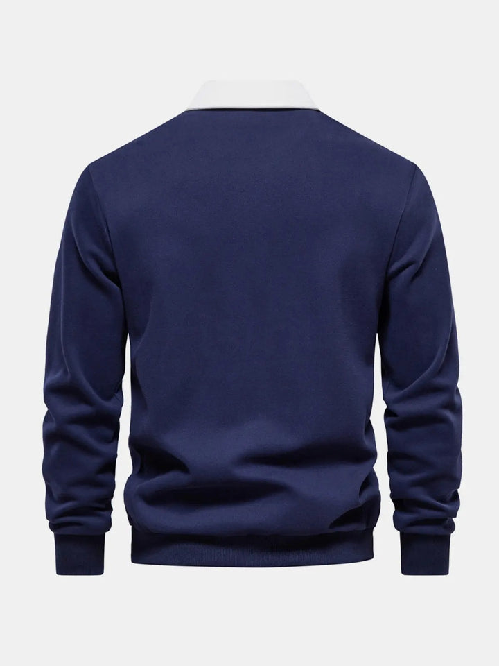 Sweatshirt herre med polokrave og lange ærmer