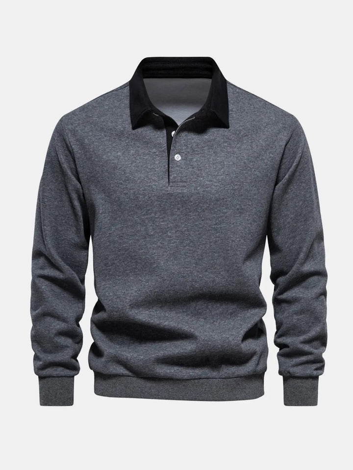 Sweatshirt herre med polokrave og lange ærmer
