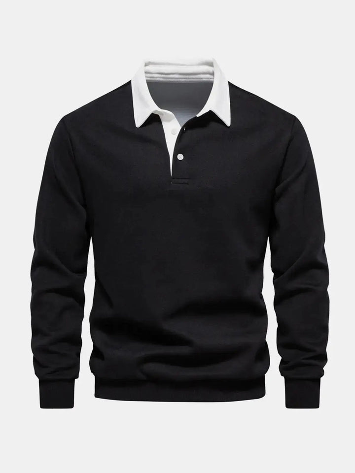 Sweatshirt herre med polokrave og lange ærmer