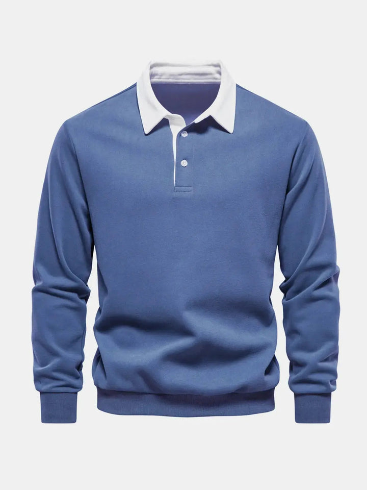 Sweatshirt herre med polokrave og lange ærmer