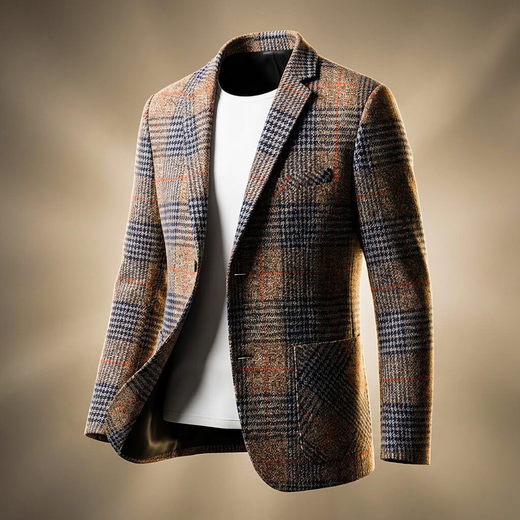 Brun ternet blazer herre i uldblanding med to knapper og hvid t-shirt