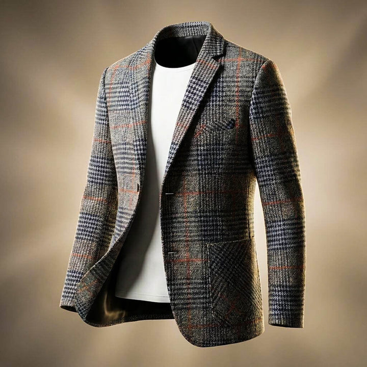 Grå ternet blazer herre i uldblanding med pepitamønster