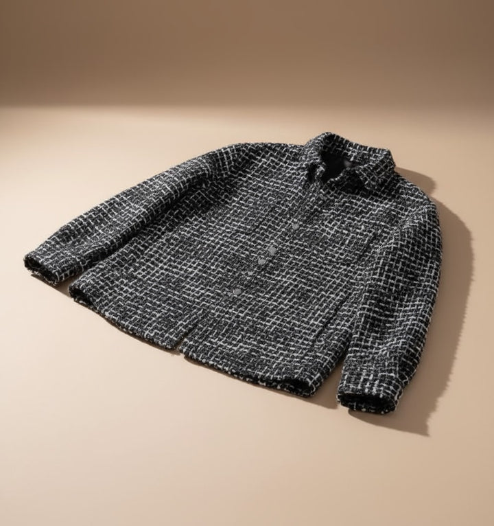 Ternet tweed overshirt herre lagt fladt