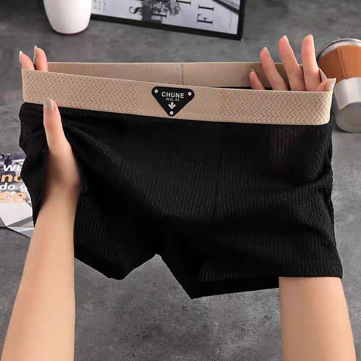 Sorte underbukser herre i vaffelstrik med elastisk linning set forfra