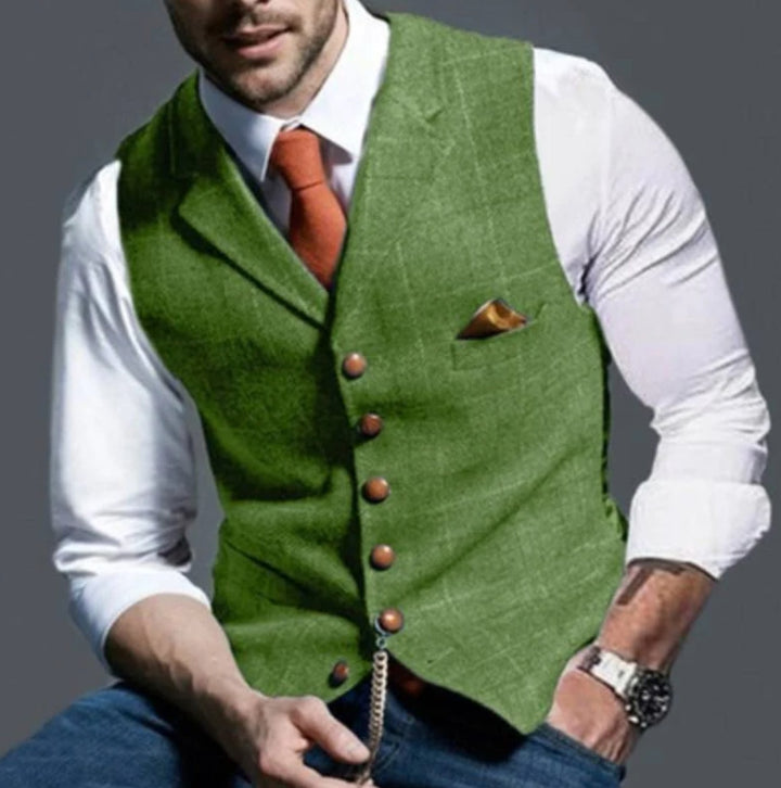 Grøn slim fit vest herre med reverskrave og brystlomme