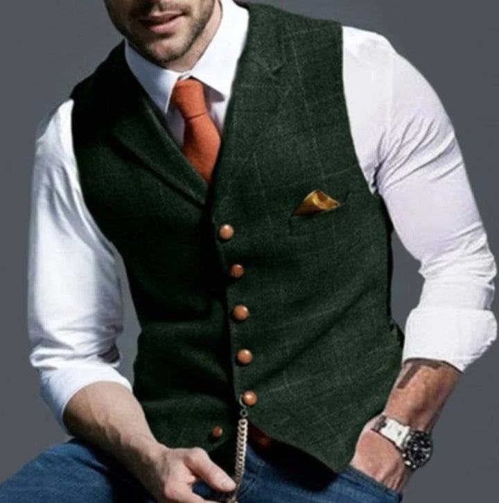 Vest herre slim fit med reverskrave og knapper