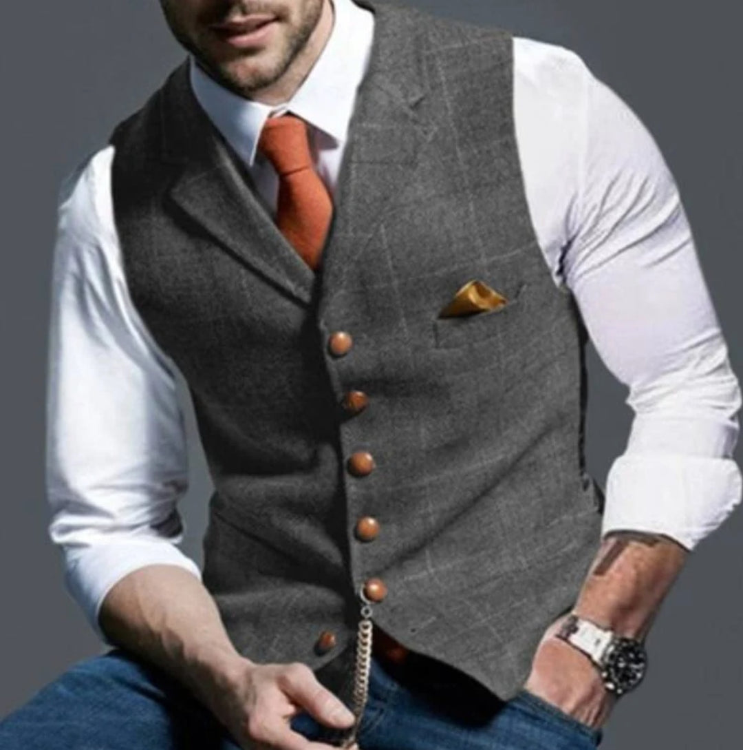 Vest herre slim fit med reverskrave og knapper