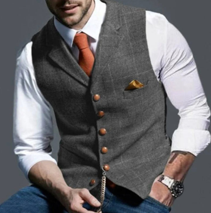 Vest herre slim fit med reverskrave og knapper