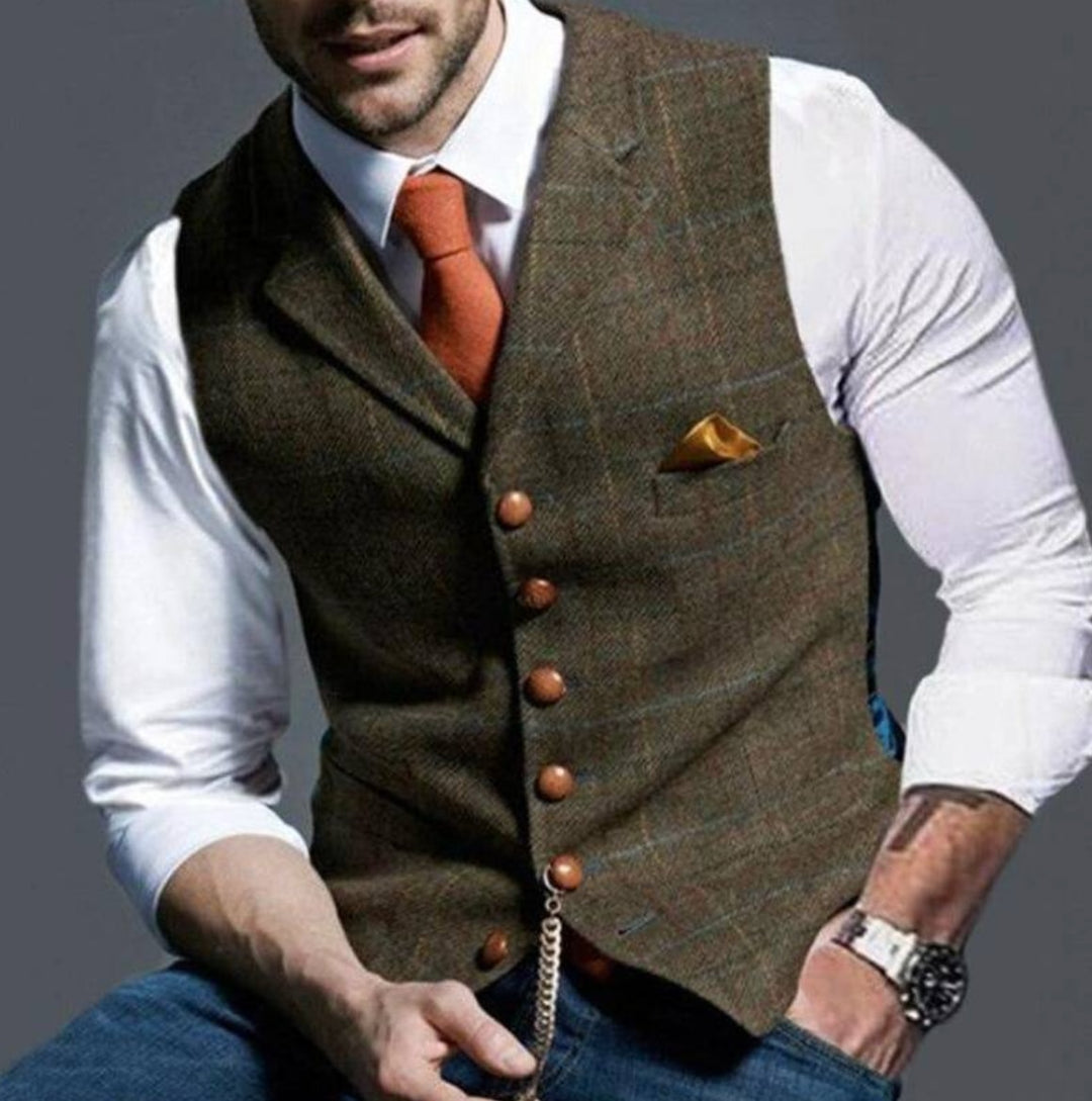 Vest herre slim fit med reverskrave og knapper