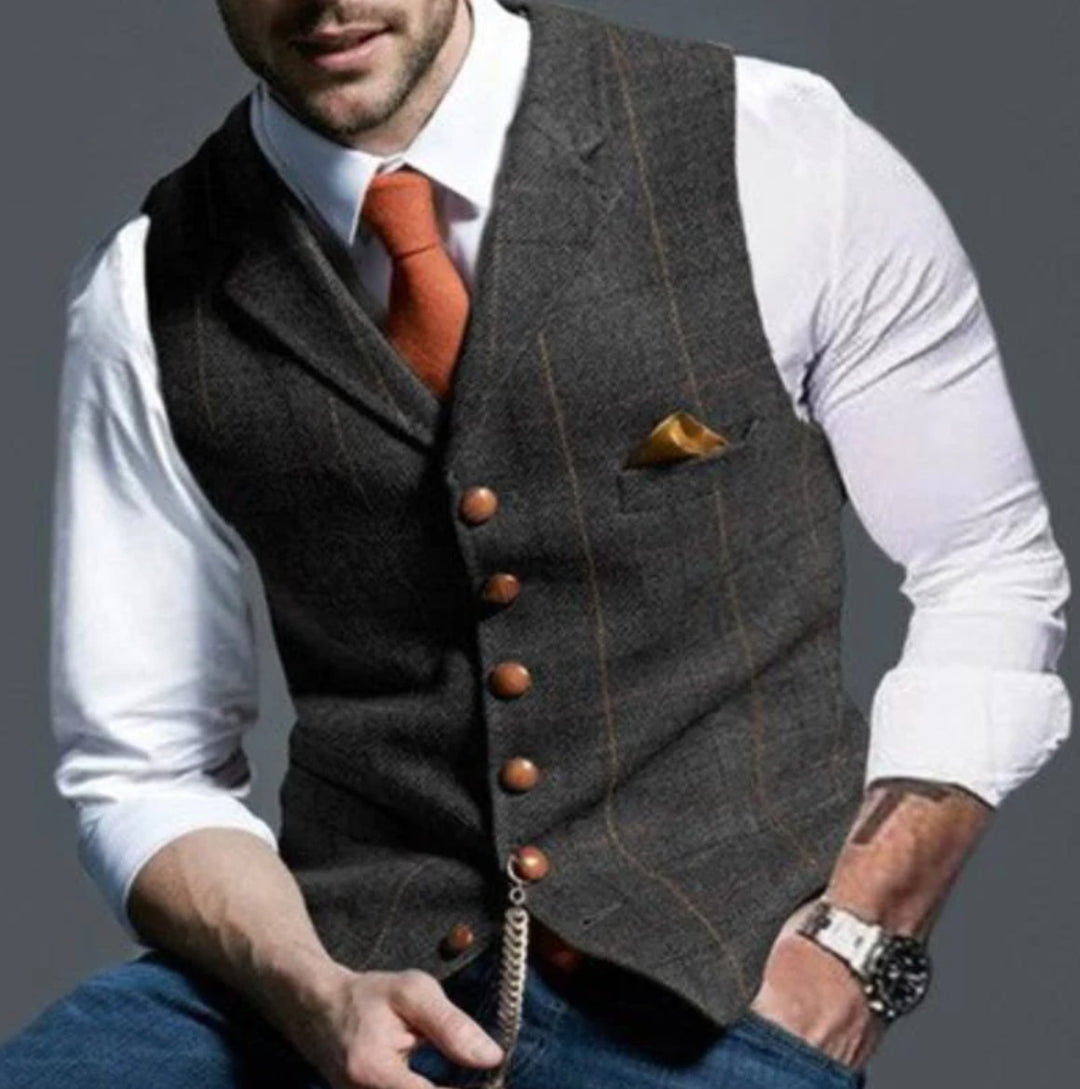 Vest herre slim fit med reverskrave og knapper