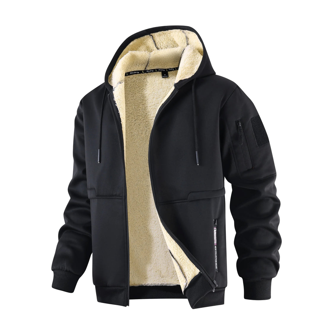Sort vinterjakke til herre i fleece med sherpafor og hætte