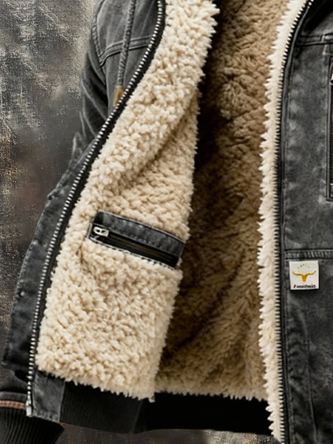 Indvendig lynlåslomme og blødt sherpafor i herrejakke